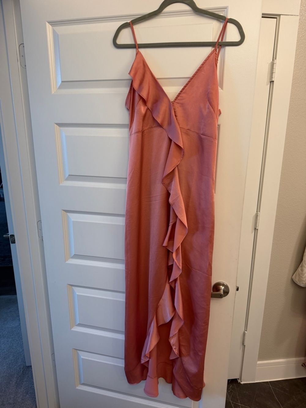 American Threads Dusky Rose Ruffled Slip Maxi Dress